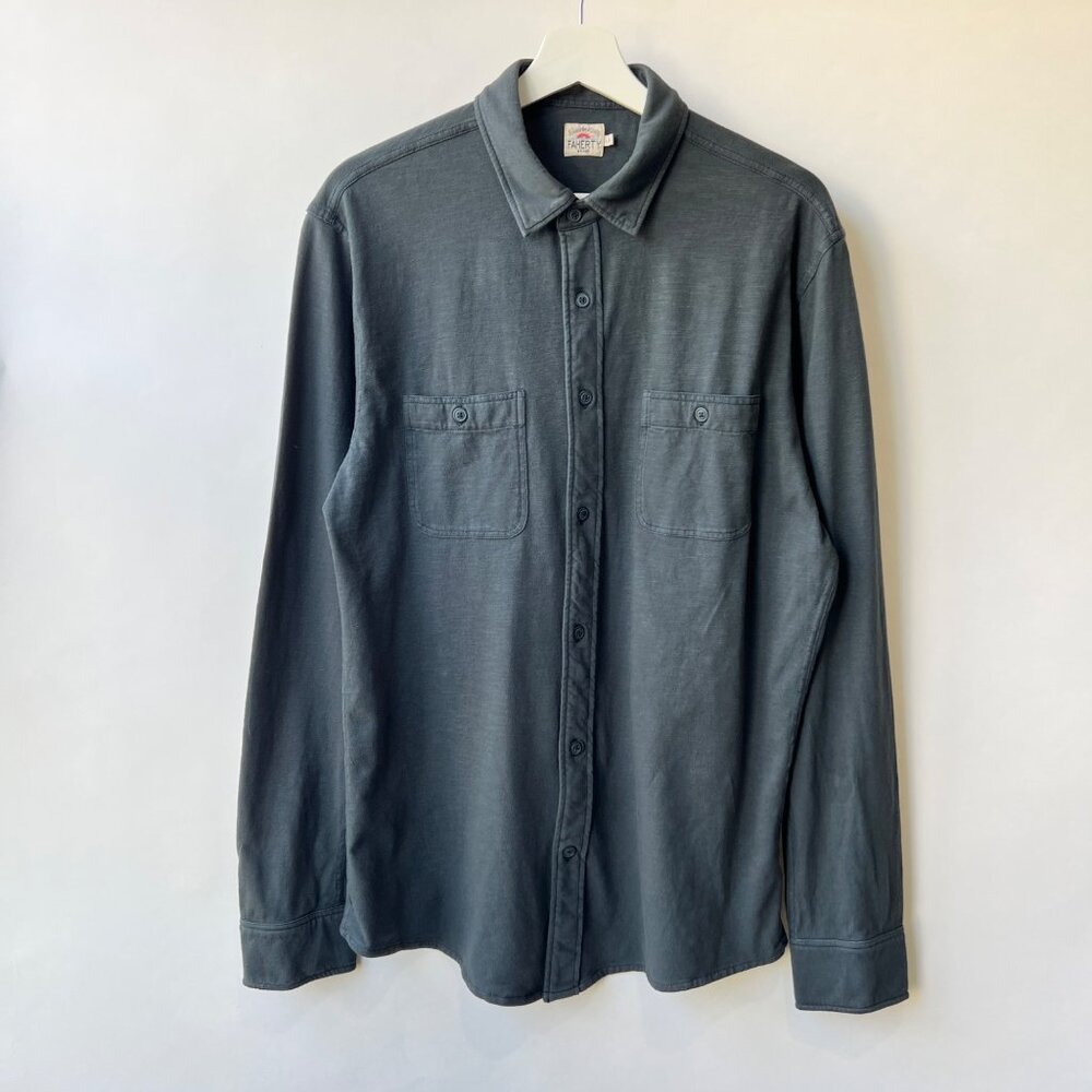 Faherty Men knit season shirt, Gray/blue, Size L - Picture 1 of 12